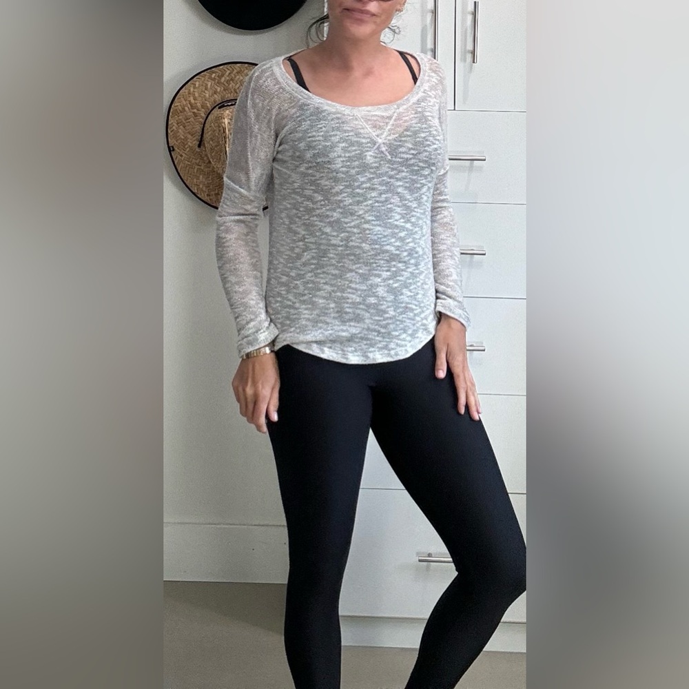 Sheer grey and silver knit blouse